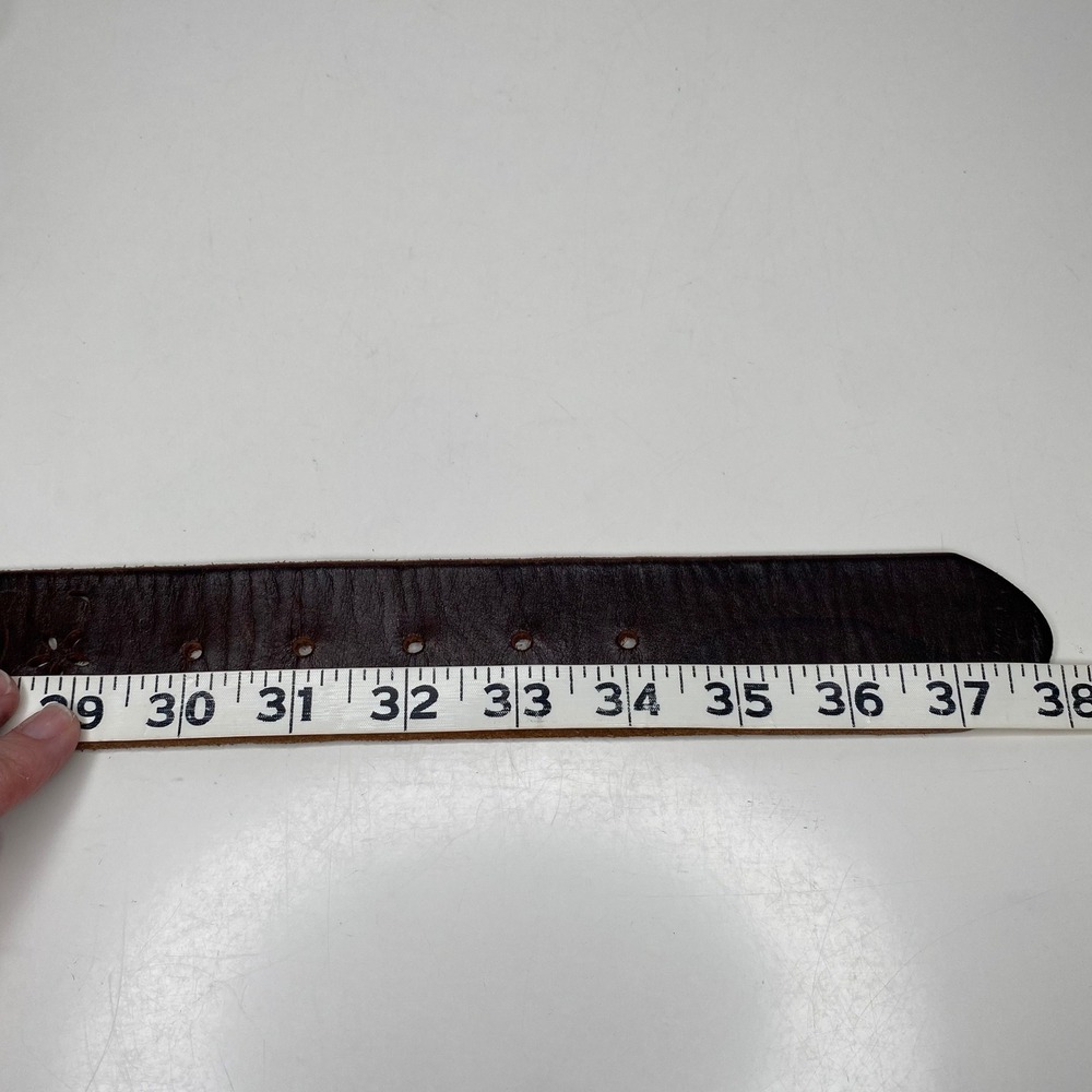 Genuine Italian Leather Floral Perforated Belt Brown Brass Buckle Made in USA M - Picture 4 of 6